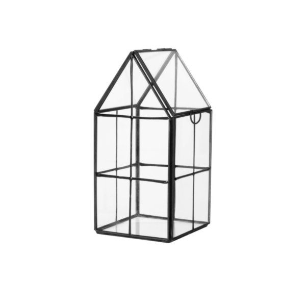 Kleines Gewächshaus aus schwarzem Metall und Glas H19