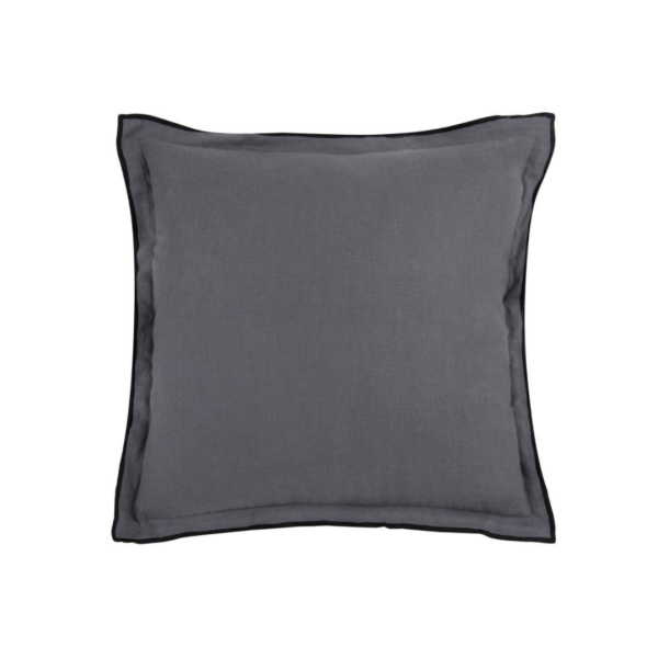 ISABENA Kissen aus gewaschenem Leinen, anthrazitgrau mit schwarzer Bordüre 45x45