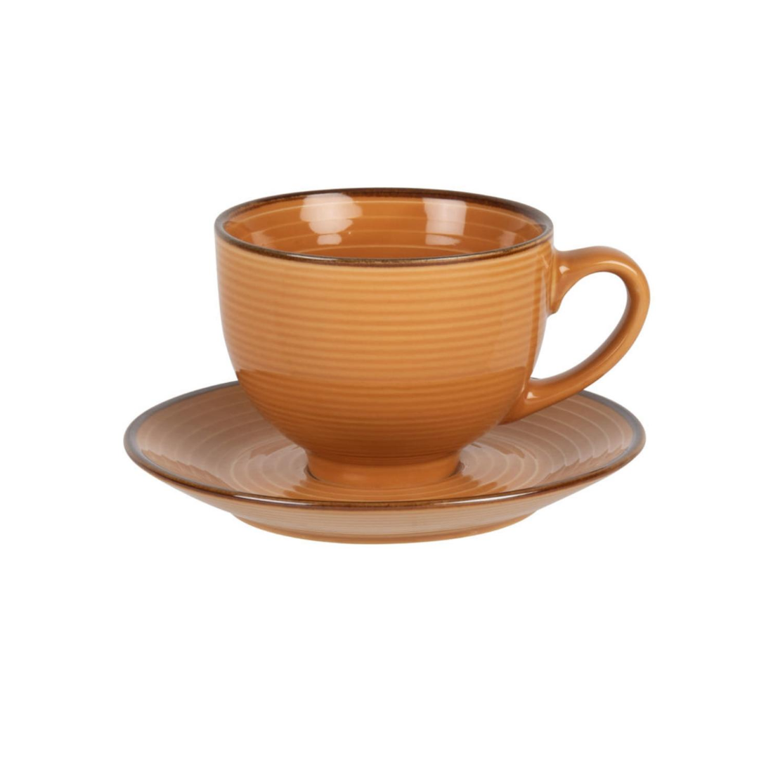 ALMA Tasse und Untertasse aus Fayence, senfgelb
