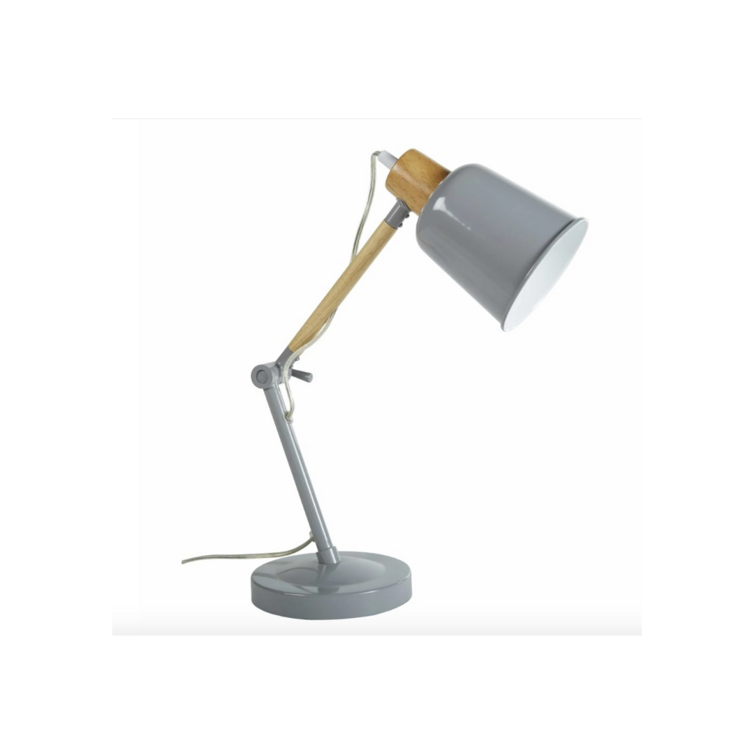 PIXIE Schreibtischlampe aus grauem Metall und Heveaholz