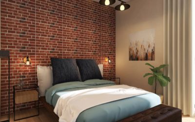 Schlafzimmer im Industrial-Stil mit American-Boxspring